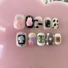 Cute Hand-Painted Press-On Nails Short Square Cat Eye Design Sweet Ins Style Nail Art Women