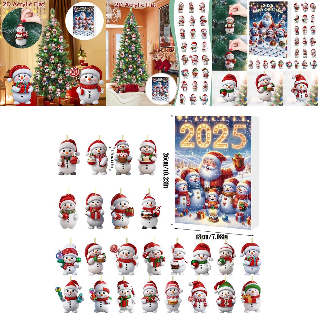 Christmas Snowman Acrylic Hanging Decor With 24 Pieces For Holiday Festivities