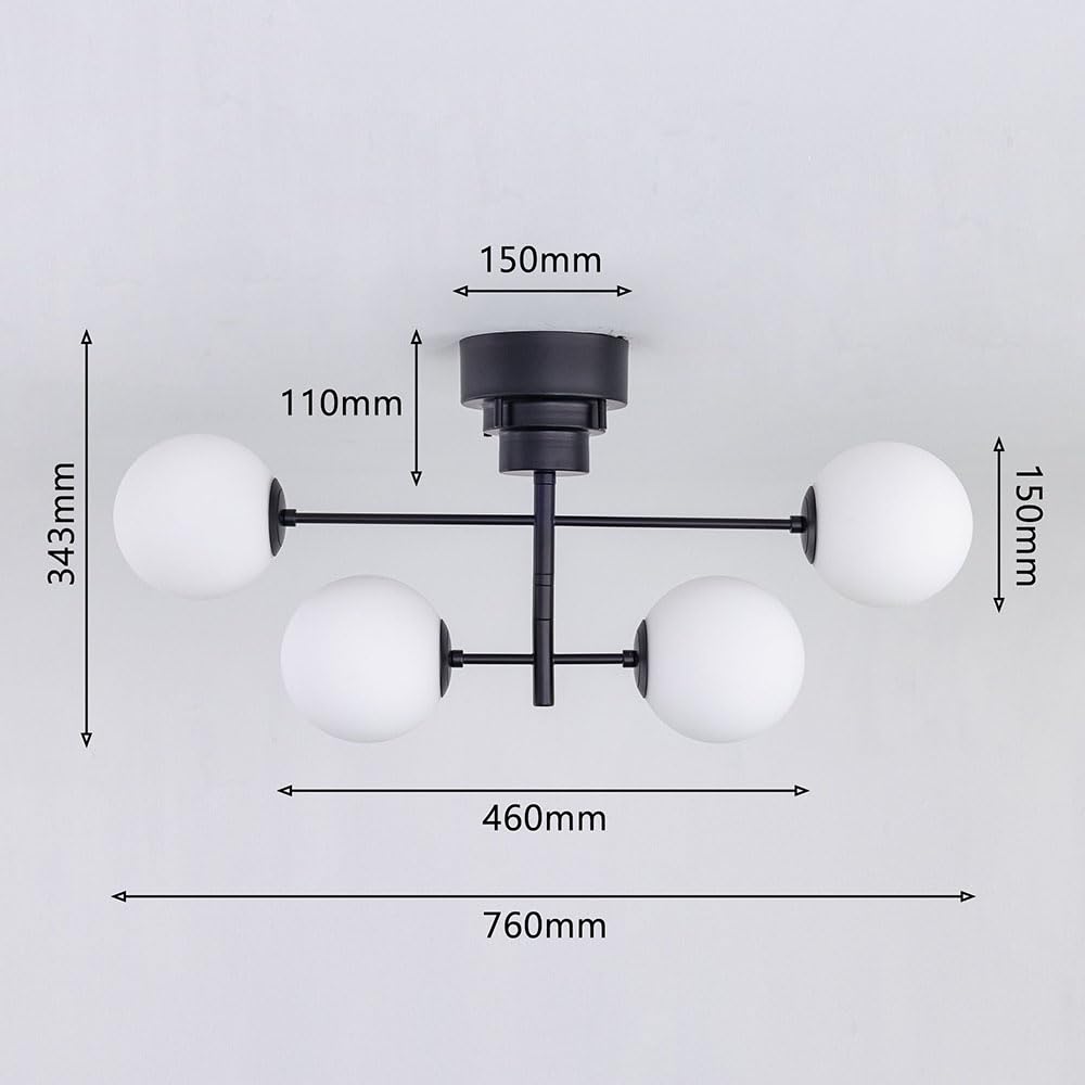 Chende Ceiling Light, Glass, 4-Light, LED Compatible, Pendant Light, Stylish, Scandinavian, Retro, Antique Style, Suitable for Living Room, Dining