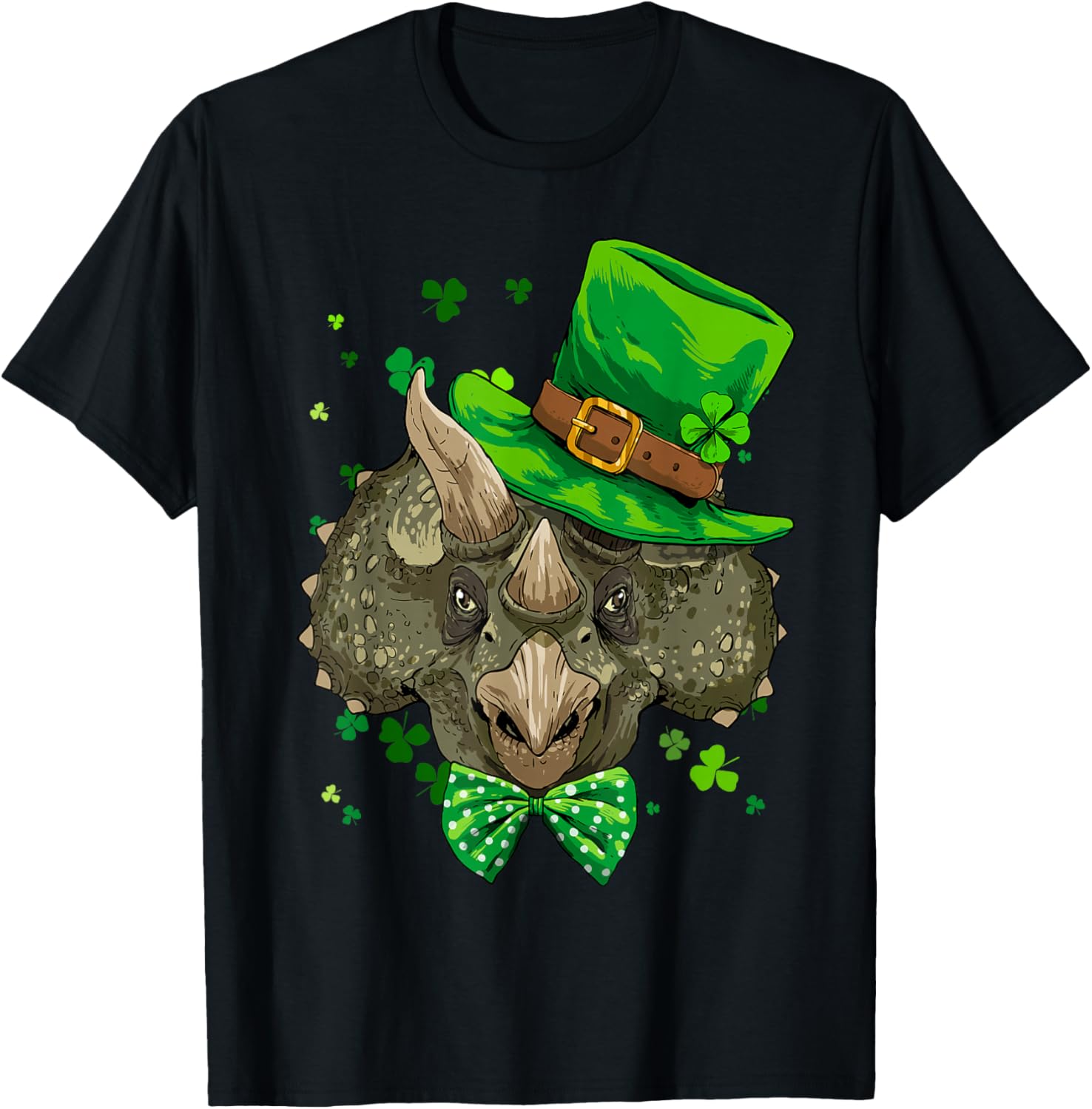 

Triceratops Leprechaun St Patricks Day Graphic Tee Men Women Cotton Casual T-Shirt 4XL
