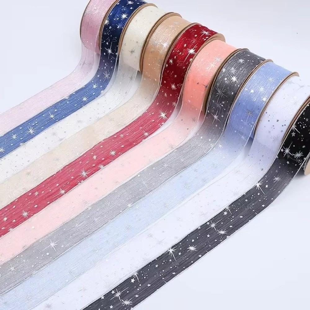New Star Printed Starry Sky Ribbon 25mm Width Organza Gift Bouquet Wrap Ribbon DIY Festive Event Ribbon Gift Wrapping