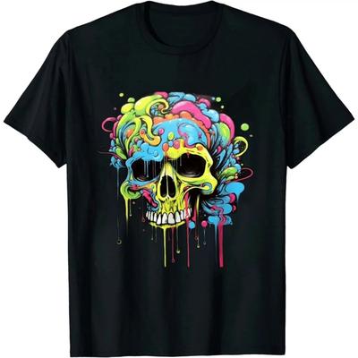 Mens Fashionable Skull Graphic T-Shirt - 3D Digital Print Breathable & Flexr Outdoor Tee with Vivid Art and Classic Crew Neck