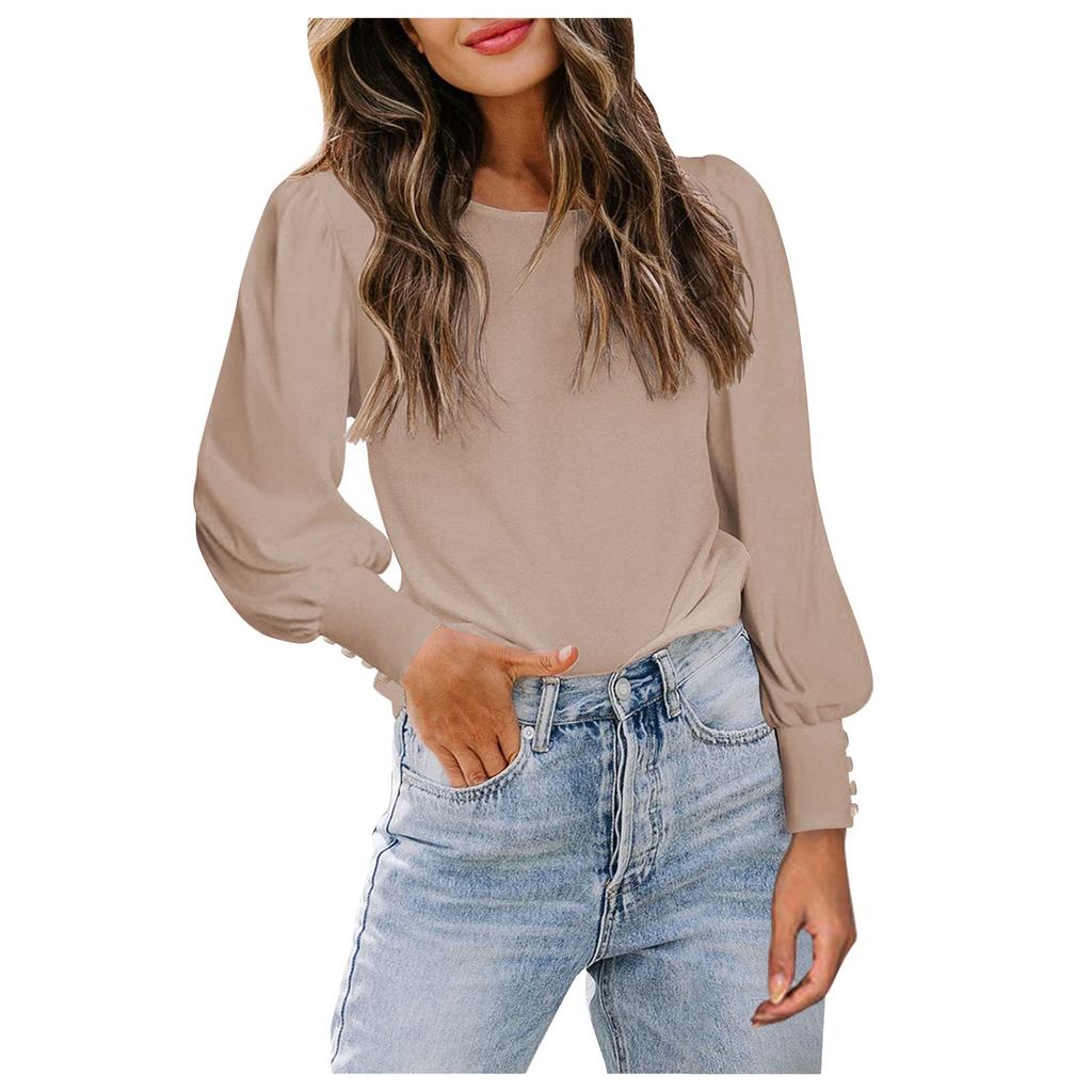 Women's Fashion Temperament Puffed Sleeves Round Neck Loose Casual Top