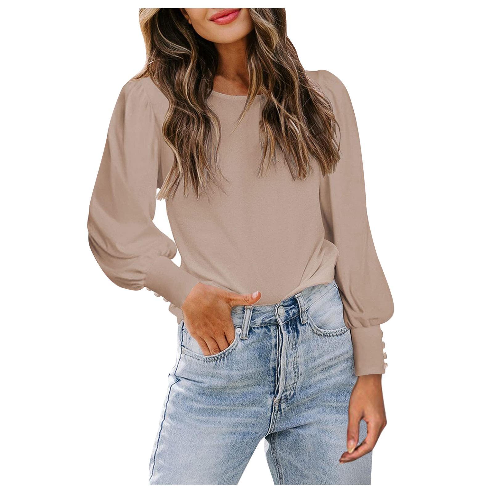 

Женская модная повседневная блузка с пышными рукавами и круглым вырезом S бежевый