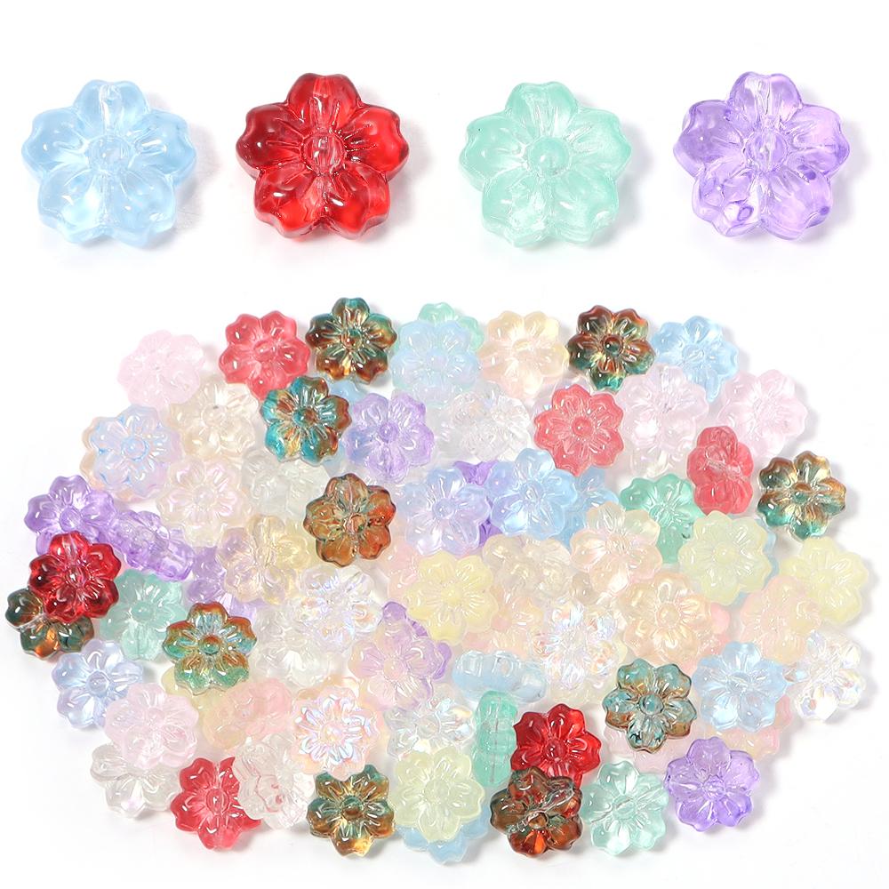 30pcs/lot 14mm Cherry Blossom Glass Beads Colorful Flower Lampwork Beads Loose Spacer Beads For Jewelry Making DIY Accessories
