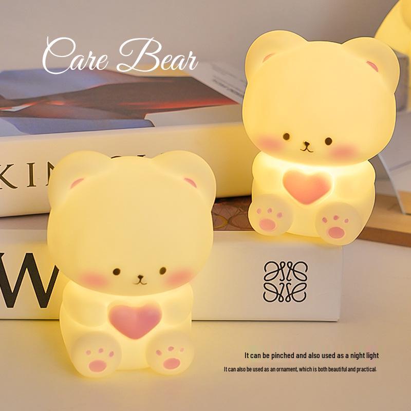 Creative Heart Bear Night Light - Cute Bedroom Lamp & Pinchable Luminous Toy, Perfect Qixi Gift for Girlfriend