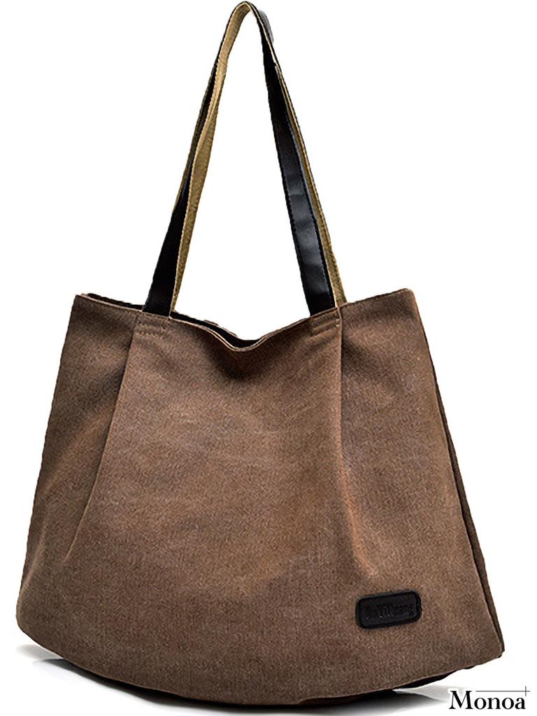 Monoa Women's Lightweight Canvas Tote Bag with Zipper, Foldable, Eco-Friendly, n1492, Brown