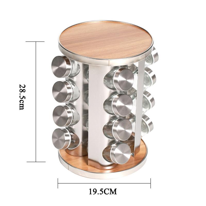 12/16/20 Jars Kitchen Seasoning Storage Organizer Stainless Steel Spice Rack 360° Rotating Carousel Spice Jar Storage Rack