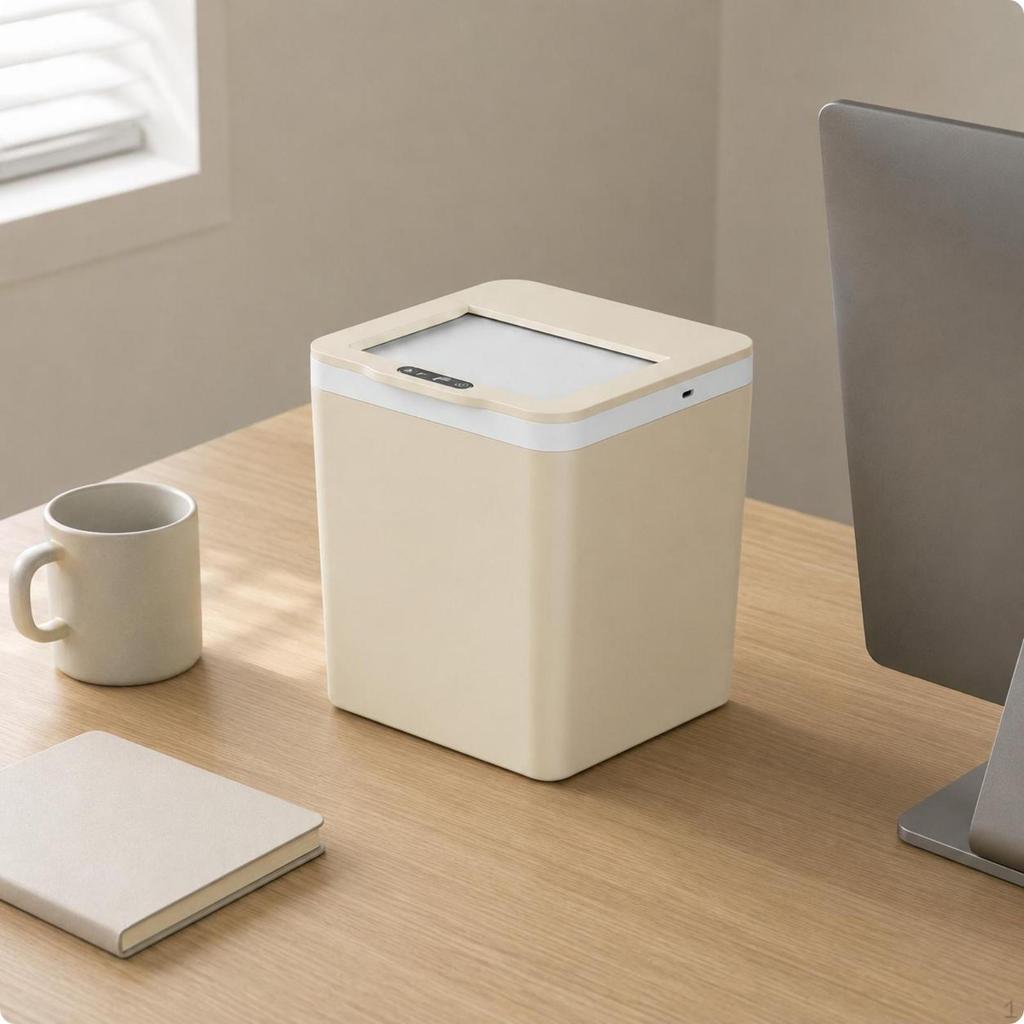 Smart Trash Bin Retractable Lid Desktop Minimalist Finish White 4L