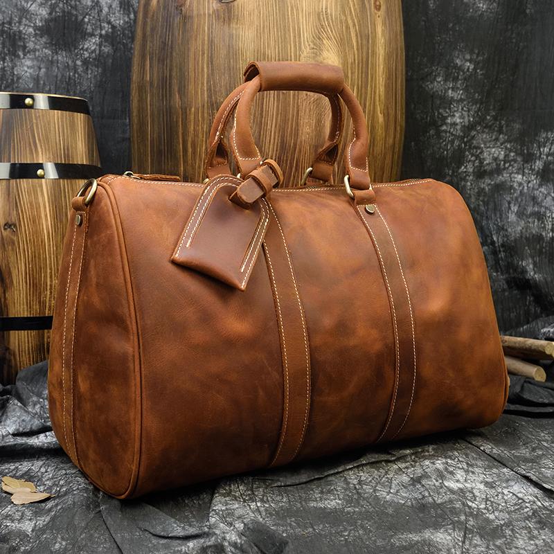 Fashion Vintage Leather Travel Hand Luggages Men's Duffle Handbags Travelling Business Tote Bag Brand Designer Bag For Men Gift