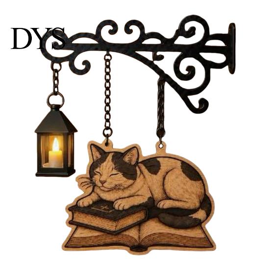 Cat Decor for Book Lovers Vintage Bookshelf Light with Sleeping on Design, Retro Lantern Unique Craft Gifts Students Lamp Reading, Decorative
