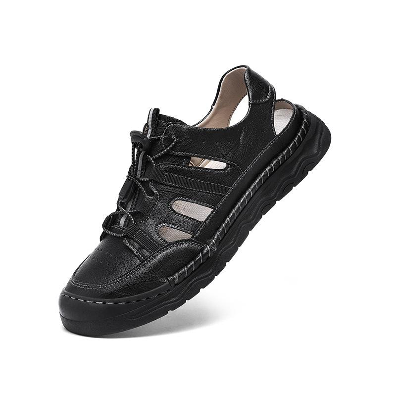 Men Sandals Split Leather Sandals Slides Breathable Rome Male Summer Outdoor Beach Slippers Soft Hot Sale Men Beach Sandals