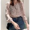 1116 New Shirt Korean Version of Foreign Style Gentle Wind Floral Chiffon Shirt Women's Long-sleeved Bottoming Shirt Bubble Sleeve Top