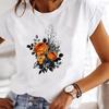 Women's Short-sleeved T-shirt, Fashionable Flower Print Bottoming Shirt