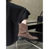 Korean Version of Maillard Leather Matte Round Head Thick Heel Wide Tube Belt Buckle Martin Boots Women's Autumn and Winter Cowboy Boots Short Boots