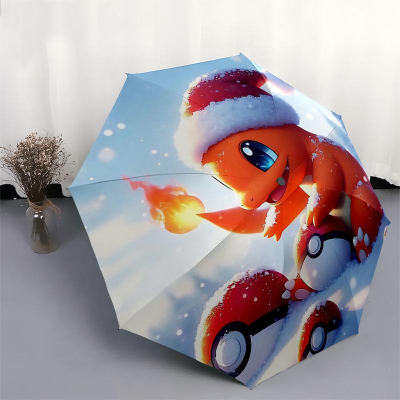 1pc Christmas Charmander Pokémon Umbrella - Auto Open Close, Portable 3-Fold Design, 8-Bone Iron Frame, Outdoor, Perfect Gift for Fans, Travelers, Dai