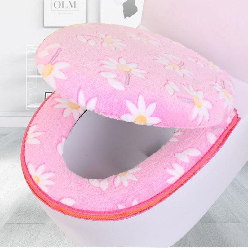 Zipper Type Waterproof Toilet Cover  Household Winter Coral Velvet Toilet Seat Cushion Universal Comfort Toilet Seat Cover