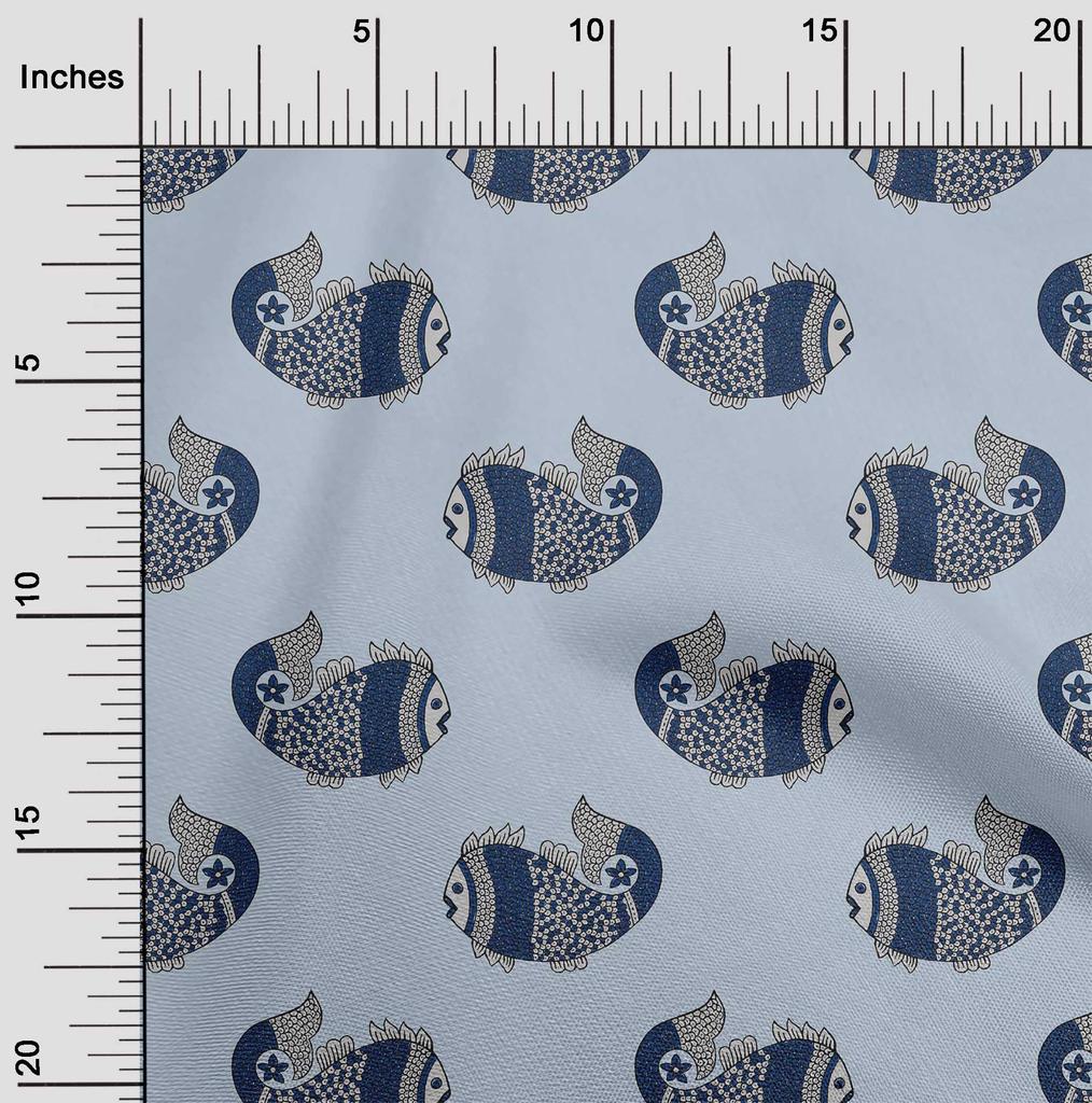 oneOone Cotton Flex Fabric Fish Block Printed Fabric 1 Yard 40 Inch Wide