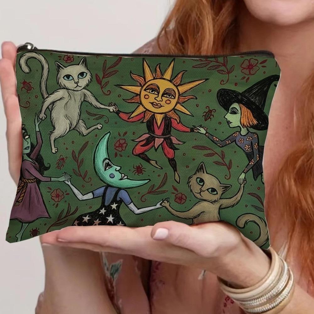 New Trendy Zipper Pouch Simple Modern Nature Moon Phase Cosmetic Bag Durable Boho Tarot Pouch Travel