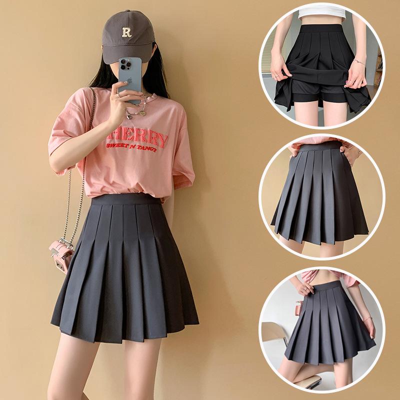 Women's Black High-Waist Pleated Skirt: Summer 2025 Collection, Slimming Academy Style with Pocket Design, Half-Length Short Skirt.