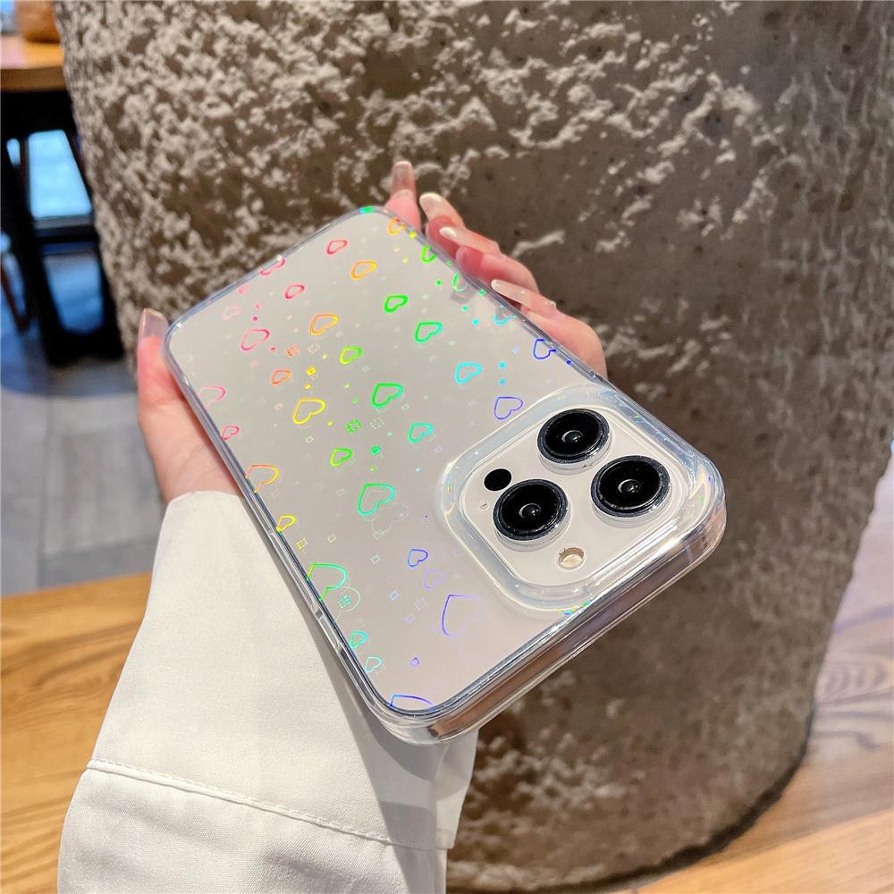 

Для iPhone 15 Pro Max Прозорий чохол Лазерний візерунок серця IMD TPU+PC Захисний чохол для телефону A