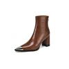 Fashion 2025 NEW Autumn Women Boots Split Leather Square Heel Women Shoes Pointed Toe High Heel Mid-calf Modern Boots