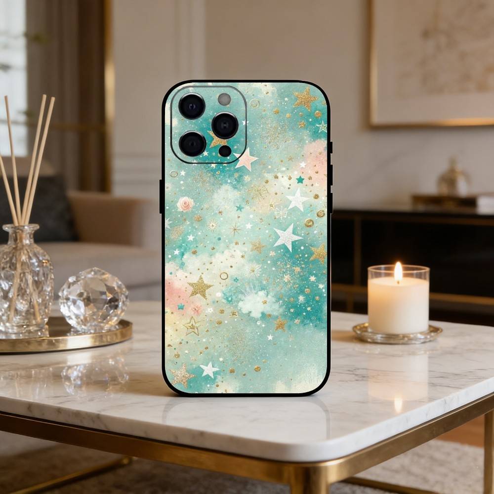 C-Cute cartoon star pattern Phone Case For iPhone 16,15,14,13,12,17,Pro Max,Plus Silicone Black Case