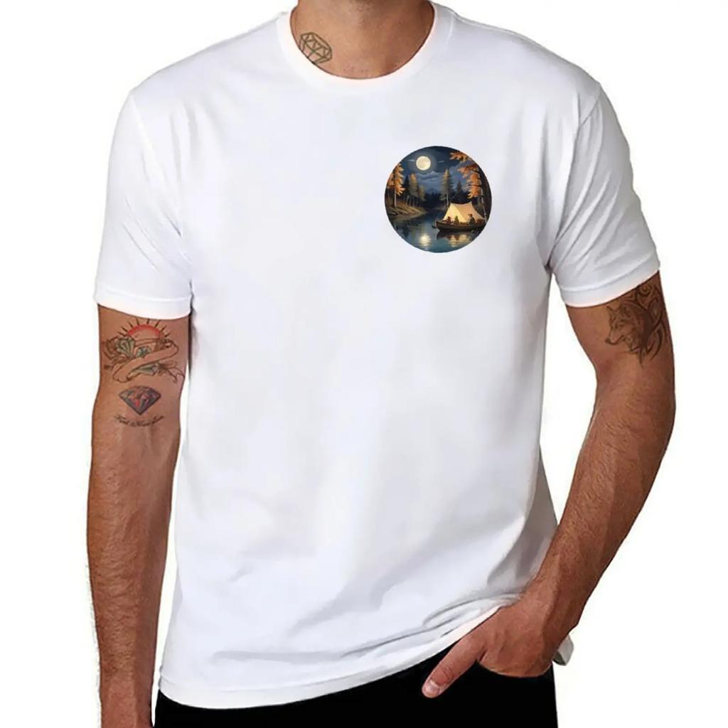 Autumn Moonlight Canoe - Peaceful Fishing at Dusk T-Shirt for a boy graphics oversized T-shirts for cotton