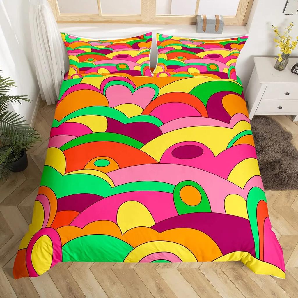 Hippie Flower Duvet Cover Set Boho Mandala Bedding Set Microfiber Groovy Flowers Comforter Cover King for Girls Women Room Decor