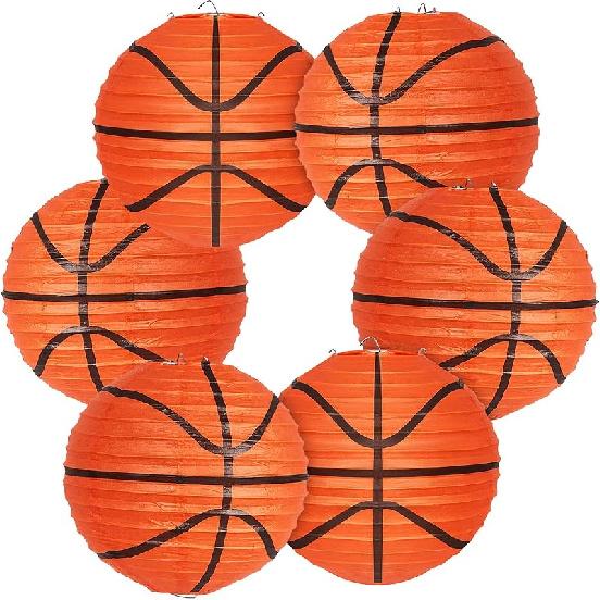 Leinuosen Basketball Paper Lanterns 8 Inch Basketball Party Decorations Hanging Paper Lanterns Basketball Sport Decor for Boys and Girls Basketball