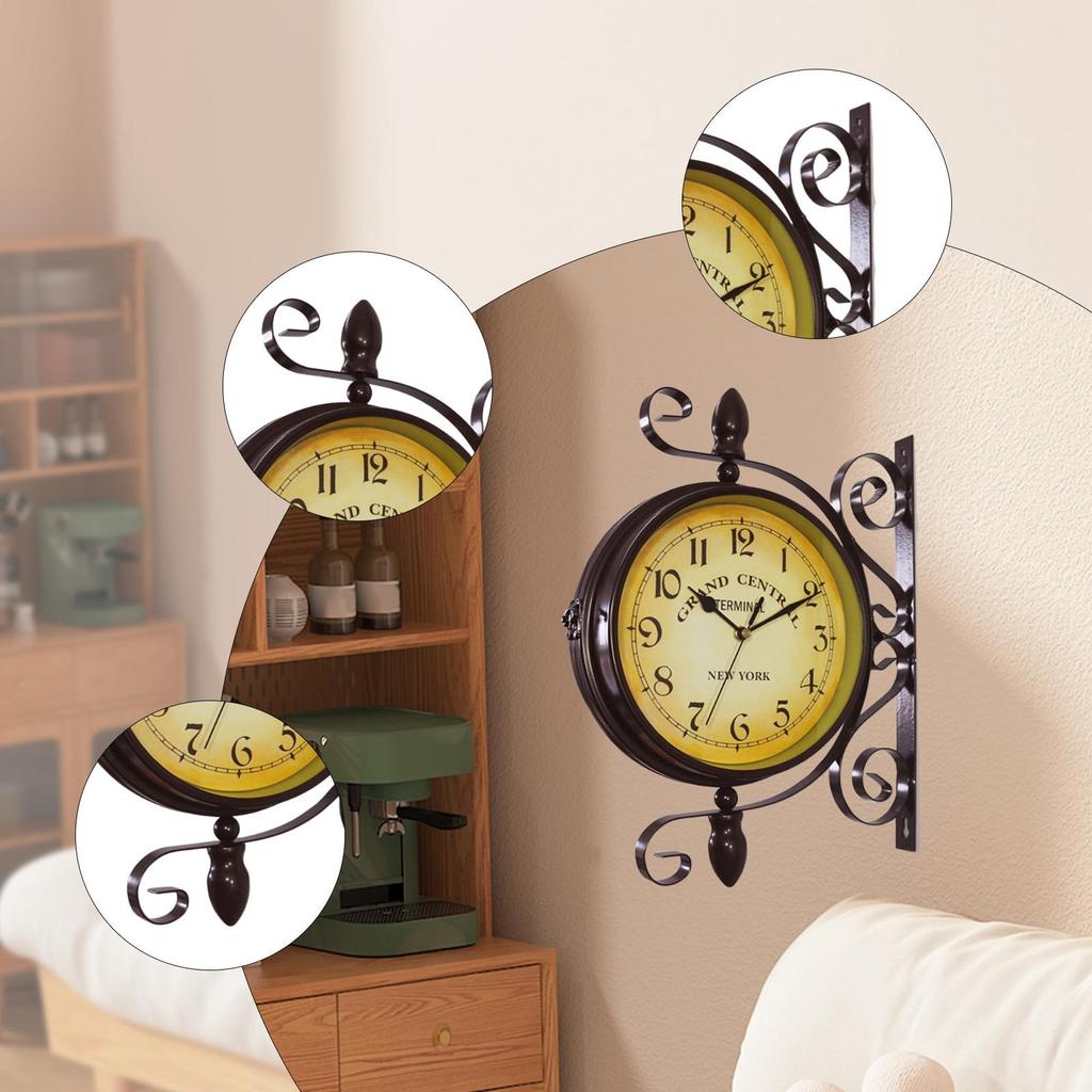 Round Chandelier Clock with Scroll Wall Side Mount Home Decor Wall Clock