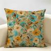 Turquoise Yellow Flower Cushion Cover Durable Hypoallergenic Organic Linen Pillow Cover Short Size Washable Skin-Friendly