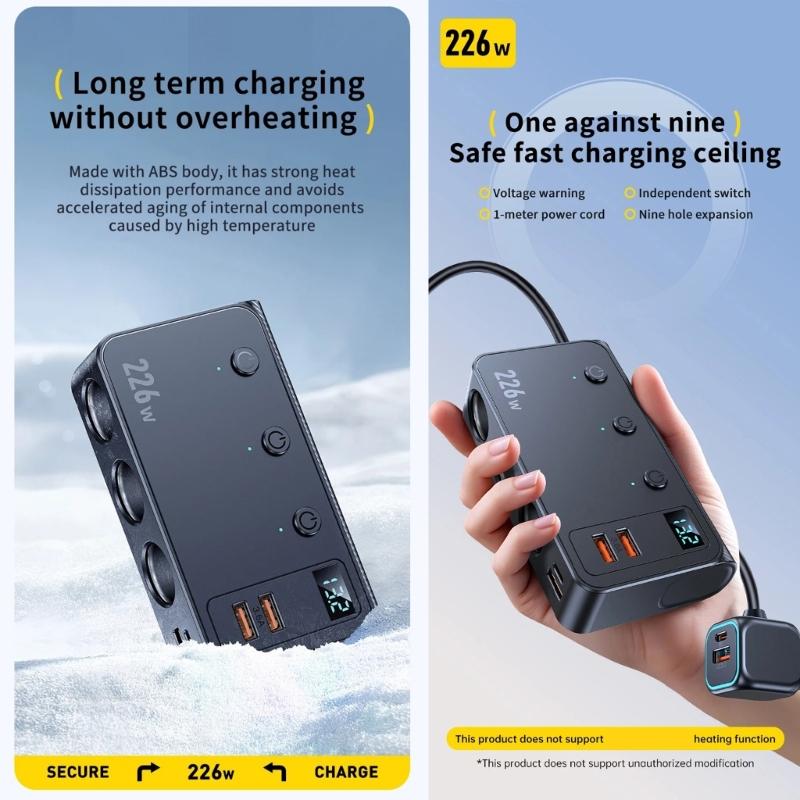 Universal 12V 24V Vehicle Charger Spliter Supporting PD3.0 For Quick Charge Of Phones Laptops Tablets Safely