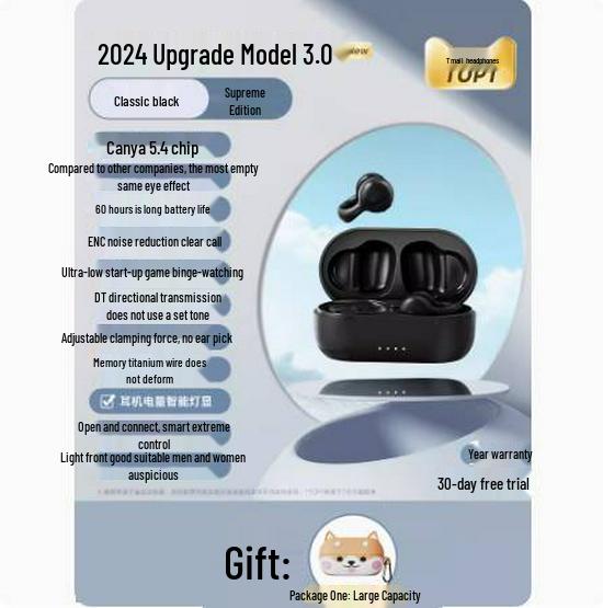 2024 Air Conduction Sports Bluetooth Earphones, Wireless In-Ear, Over-Ear Clip, Unisex Design