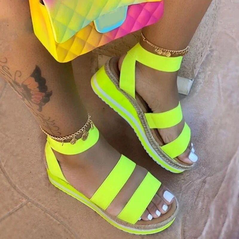 Large size muffin wedge sandals women's summer new hemp rope sole foot elastic band sandals