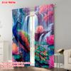 2pcs  2D Plane Printing Curtains Digital Printed Colorful Peacock Design Polyester Easy Install (without Rod) Decorations For