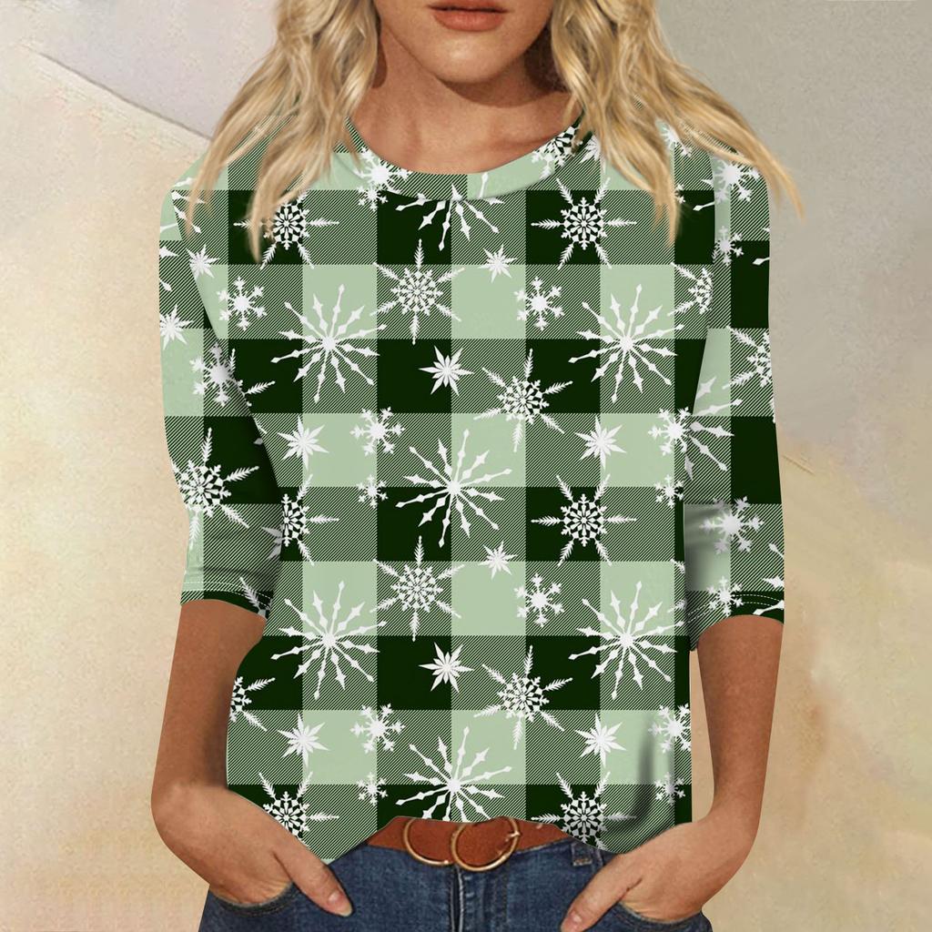 Christmas Limited Edition Women's 3D Red Christmas Tree Printed Round Neck Long Sleeve T-shirt Fashion Casual Long Sleeve Top