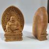 Mini Hotei Buddha Statue, Seven Lucky Gods Figurine, Premium Boxwood Wood Carving (7cm H x 4.5cm W x 2cm D)