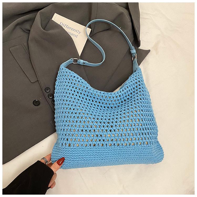 

2025 new popular beach bag female senmeng summer woven bag seaside vacation woven bag shoulder armpit bag синий