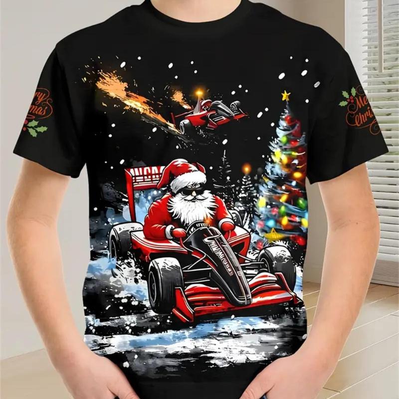 Kinder Weihnachtsmann Bedruckte Neujahrs T-Shirts Jungen Bequemes Mode Top Kurzarm