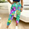 Summer Ladies Painted Flowers Printed Sweatpants Loose Fit Drawstring Joggers Elastic Cuff Daily Casual Pants
