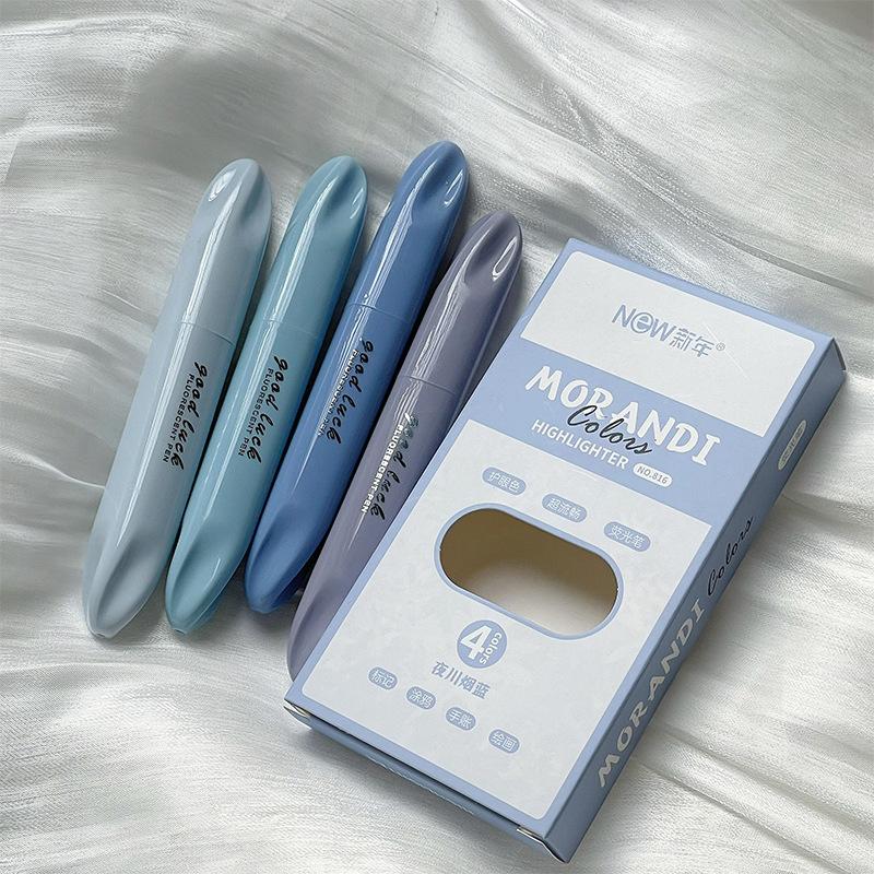 4pcs Morandi Color Dream Pastel Highlighter Pens Set Soft Tip Oblique Marker Liner for Drawing And Painting