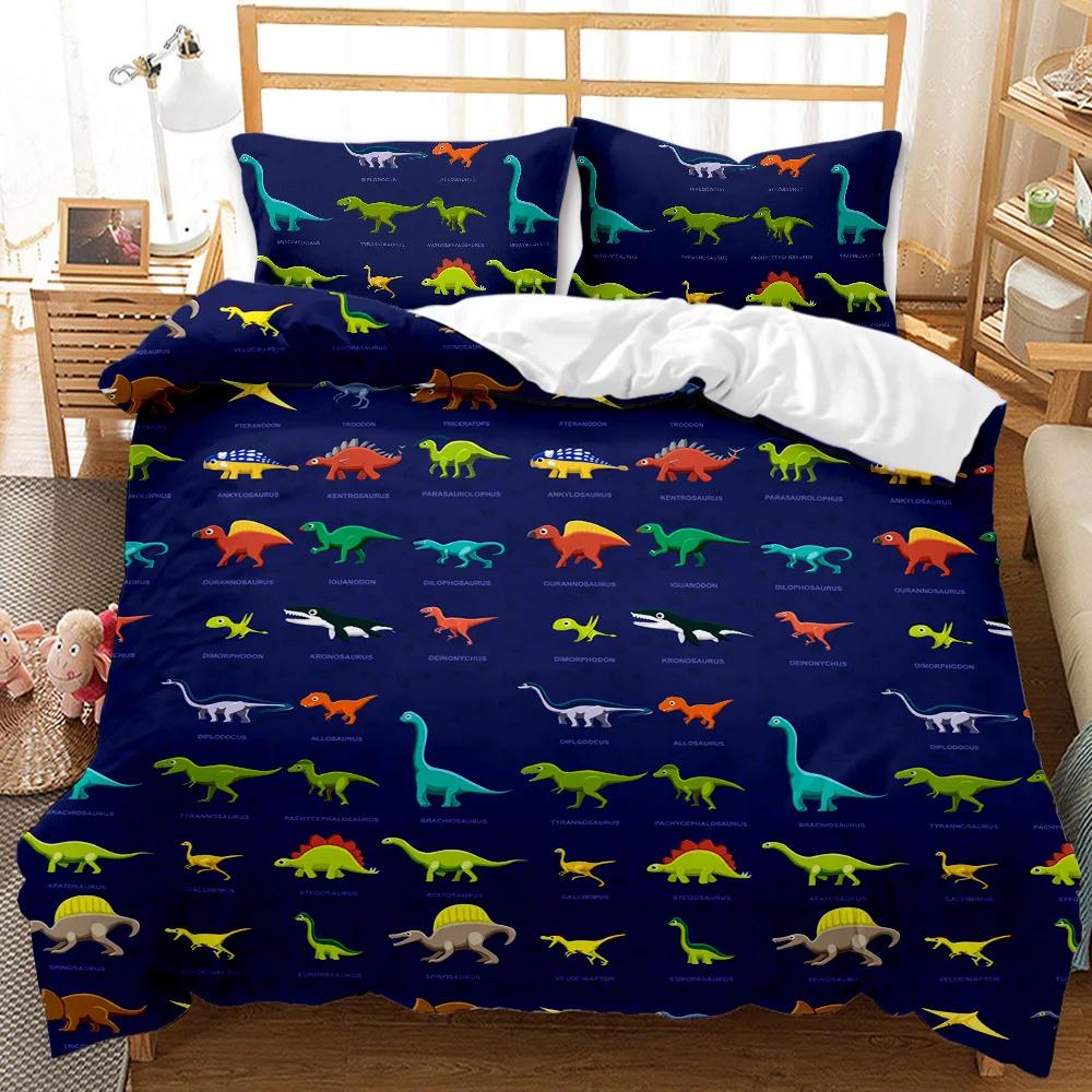 Cartoon Dinosaur Duvet Cover Kawaii Dinosaurs Bedding Set Jungle Ancient Animals Comforter Cover For Girls Boys Full King Size