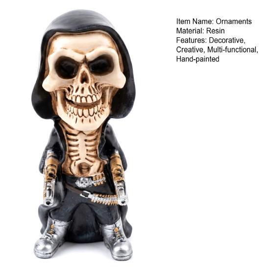xiaobudian Halloween Skeleton Warrior Sculpture, Resin Art Soldier Figurine Statue Home Decor, Gunner Model Ornaments for Desktop Gaming Room