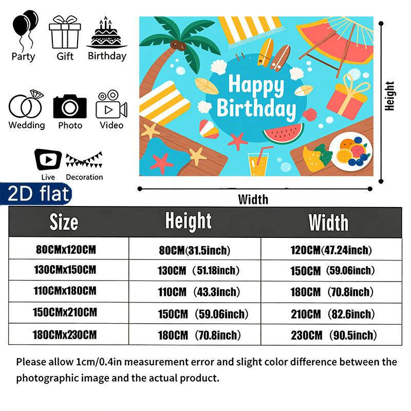 Multicolor Gifts Beach Birthday Party Backdrop, Polyester Banner for Photo Background & Decor