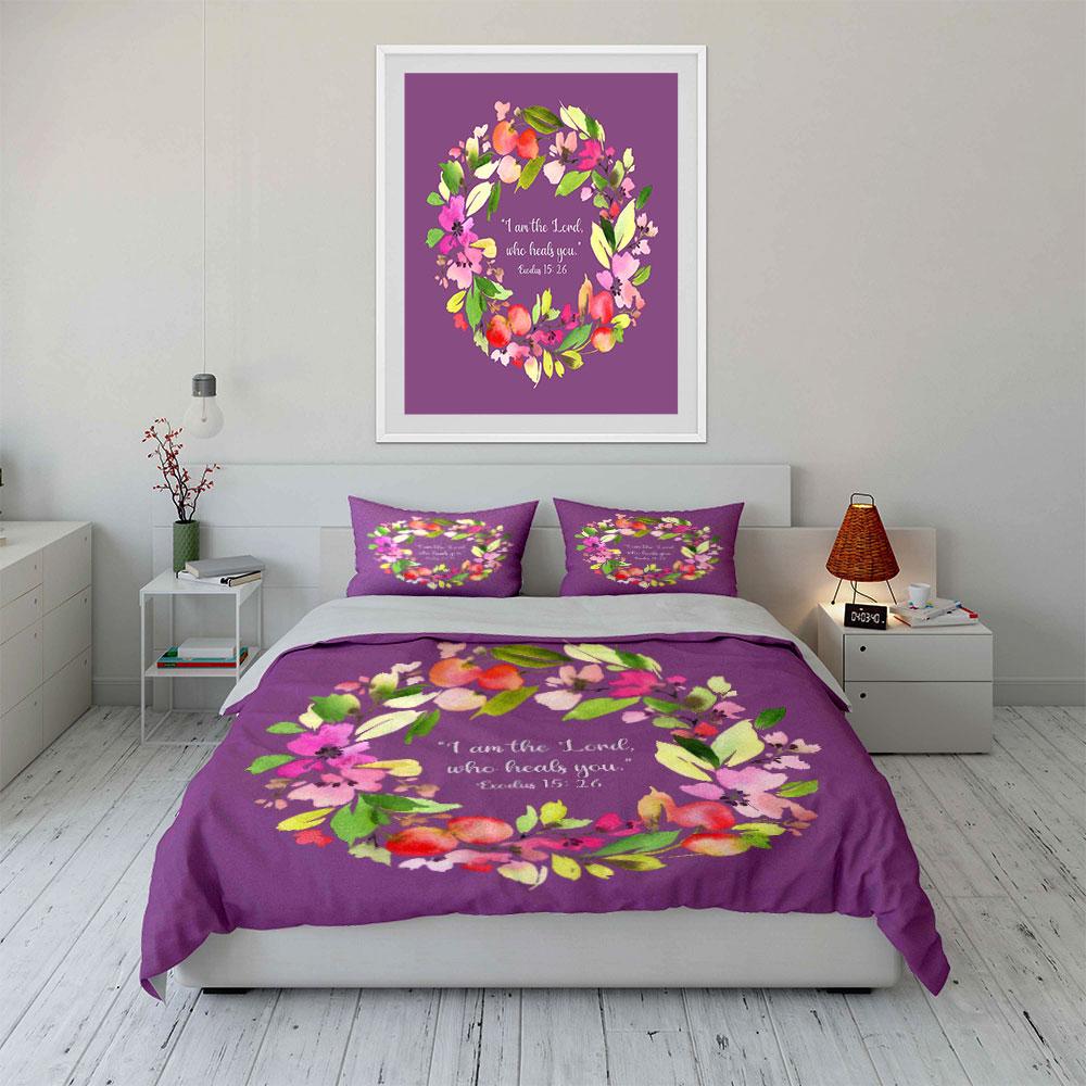 Floral Scripture Art for Inspiration Kid's and Adults' Bedroom Decor, Exquisite Three-piece Bedding Set Gift