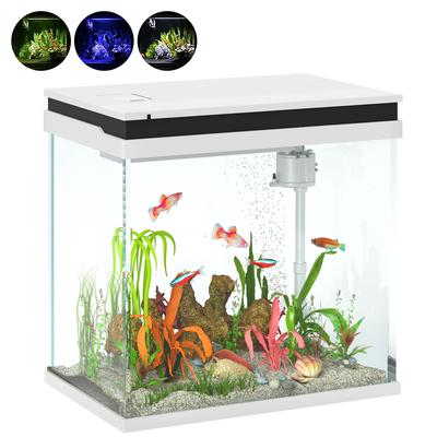26L Goldfish Aquarium with LED Lights, Filtration System and Water Pump, 38x26x38 Cm, White