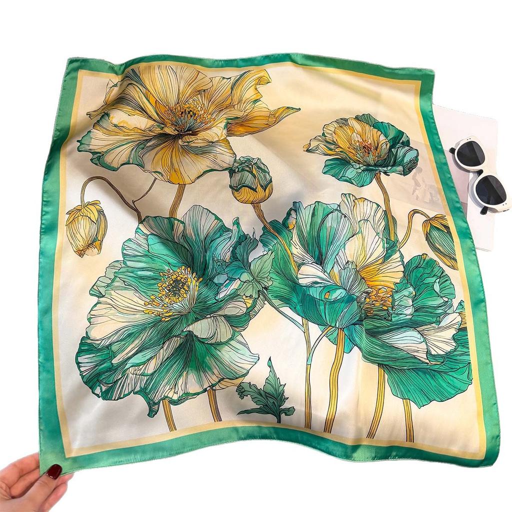 New floral silk scarf simulation silk 71cm printed square scarf spring outer scarf women tied hair decorative headscarf