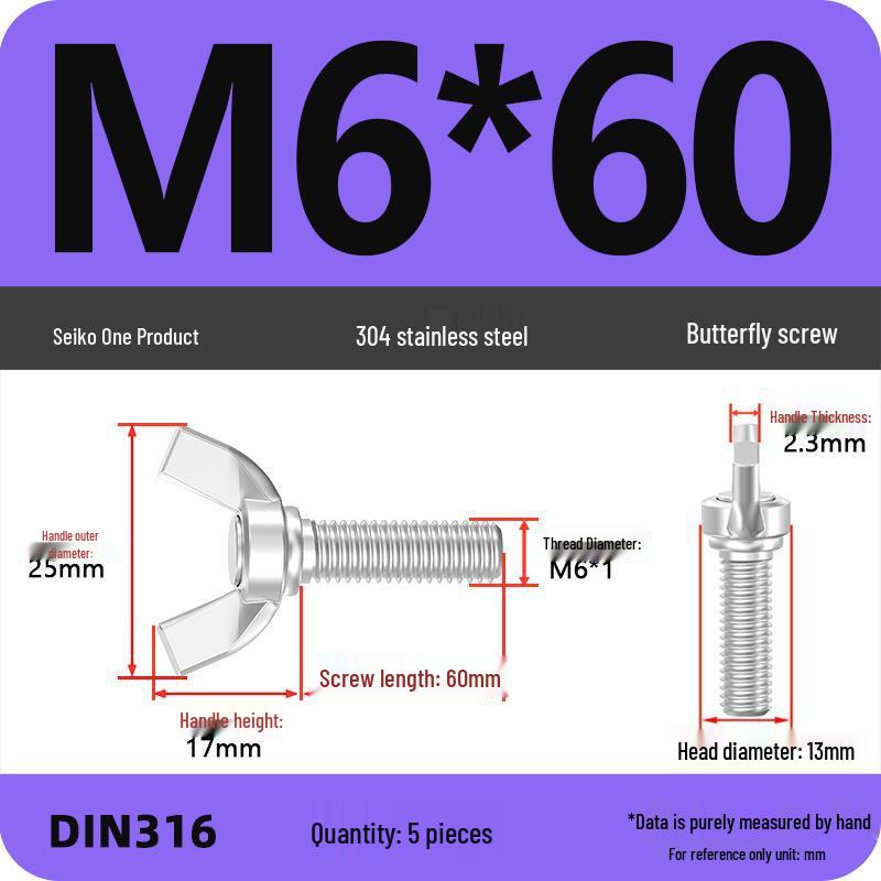304 Stainless Steel Hand-Tightening Butterfly Weld Screws - Ram Horn M4 M5 M6 M8