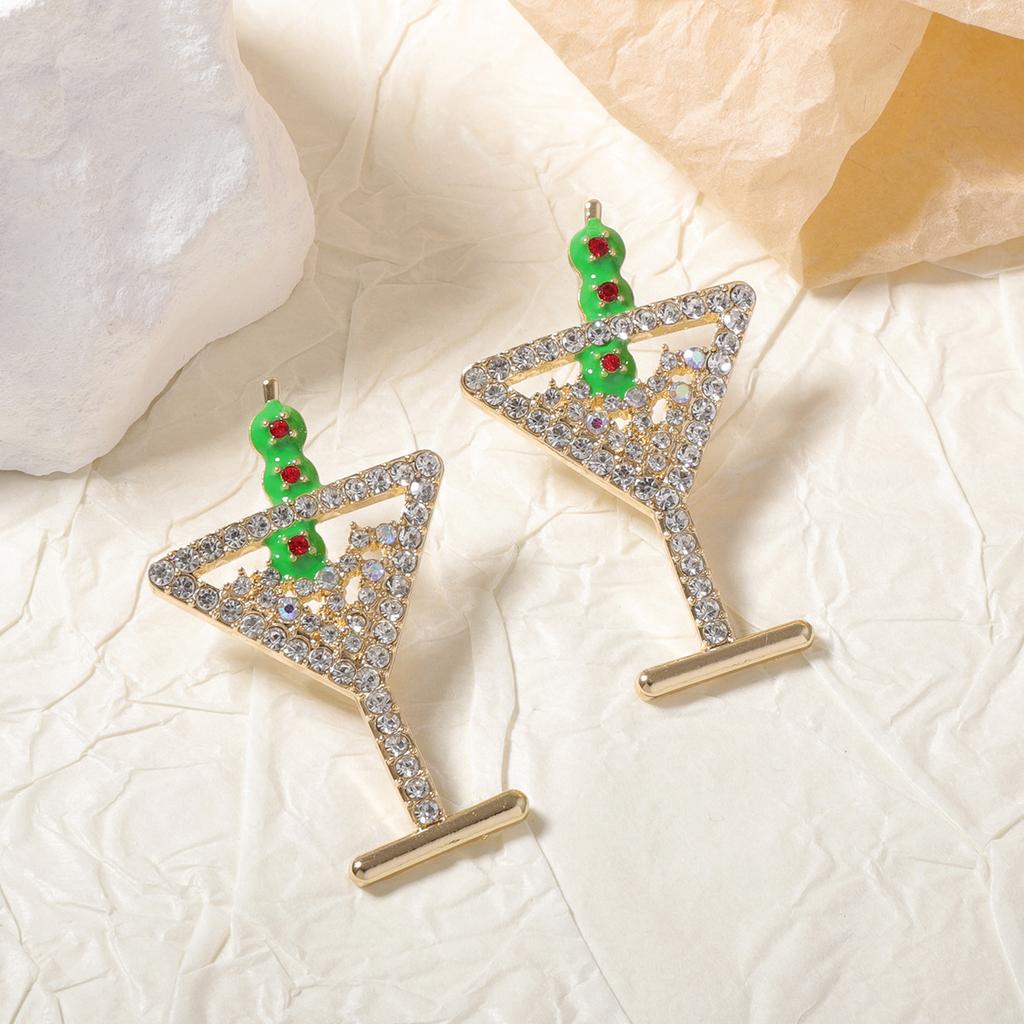 Cross-border Creative Personality Alloy Full Diamond Champagne Glass Stud Earrings Fashion Simple Trend Fruit Cocktail Earrings Women